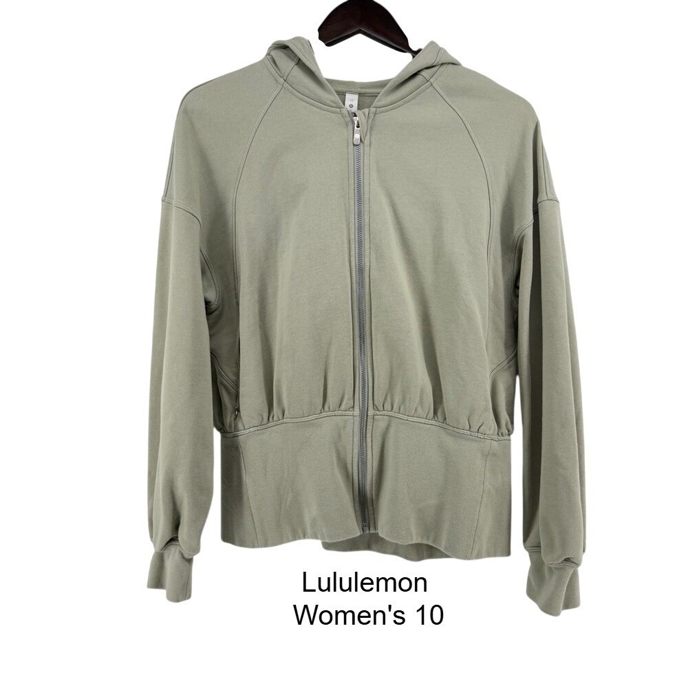 Lululemon Sage Green Cinched Waist Full Zip Hoodie Jacket Womens 10
